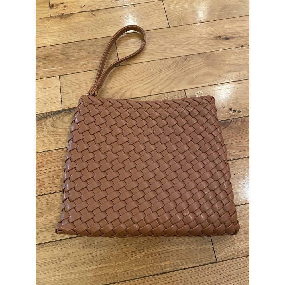 Rachel Zoe Woven Leather Wristlet Clutch in Brown